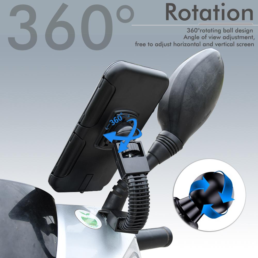 Waterproof Motorcycle Phone Mount, 360° Adjustable Bike Handlebar Holder for Smartphones with Anti-Shock for Navigation