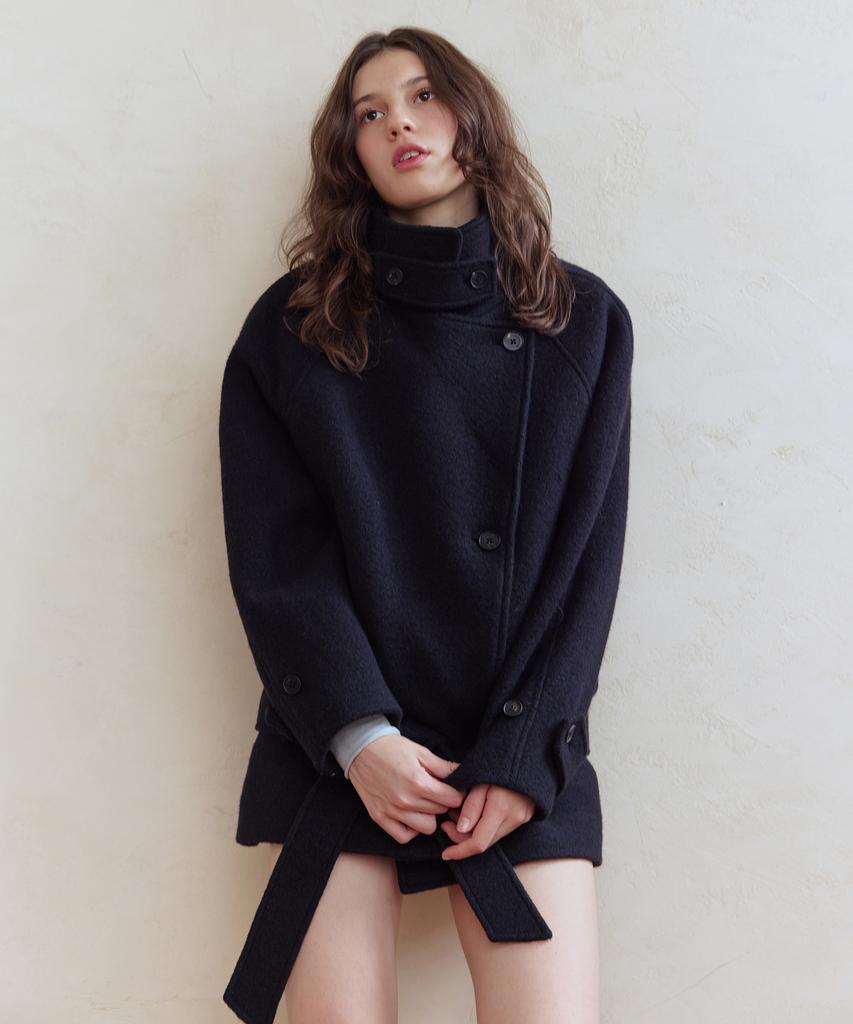 AFTERHOURS Wool Belted Half Coat (Black)