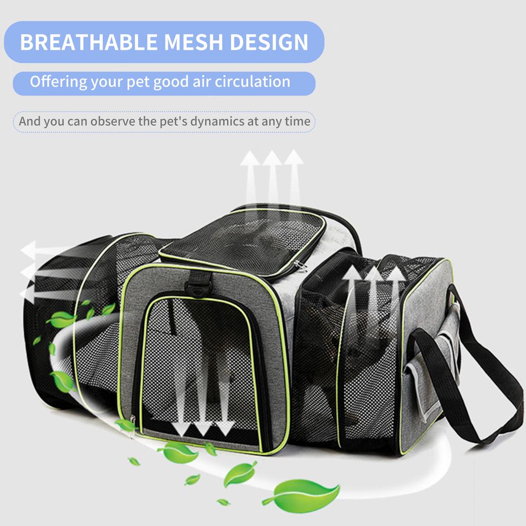 Expandable Pet Carrier Bag With Zip Handle Pockets Foldable Cat Carrier Travel Bag Breathable Mesh Carrier Bag Outdoor