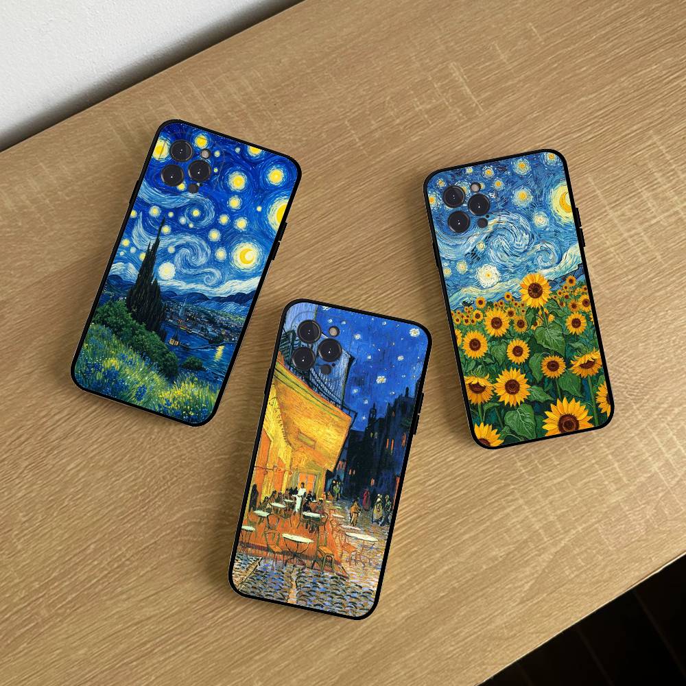 Арт чехол для телефона Винсент Ван Гог Для iphone 16 15 17 13 14 12 11 Pro Max Plus Черный корпус Чехол