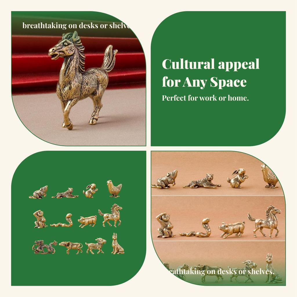 12 Pieces Chinese Zodiac Set Brass Figurine Vintage Birthday Gifts Animal Statue Mini Statues