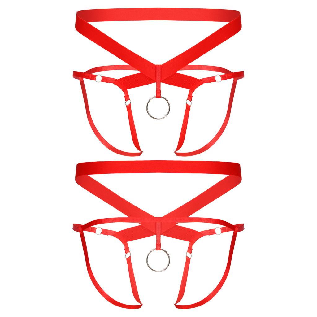 Men Crotchless Strappy Thongs O-ring Bead Decor G-string Low Rise Elastic Waistband for Honeymoon