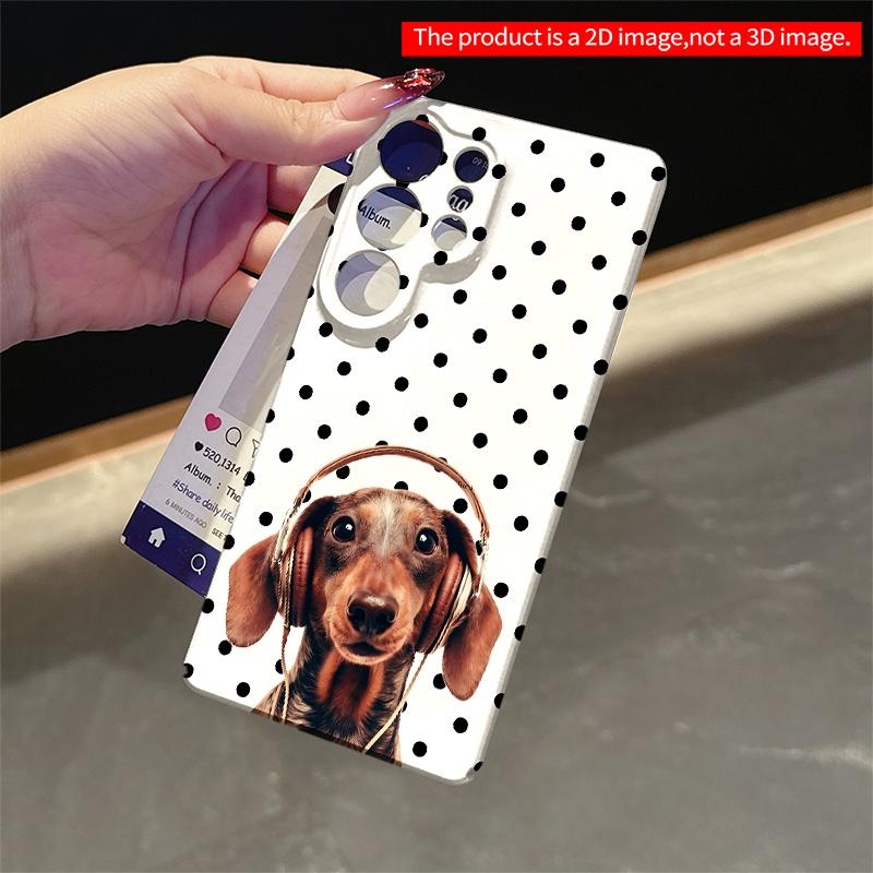 2DFlat Samsung phone case Dachshund in Headphones on Polka Dot Background Applicable to Galaxy S22 S23 S24 S25ULTRA S26 A12 A13 A14 A15 A16
