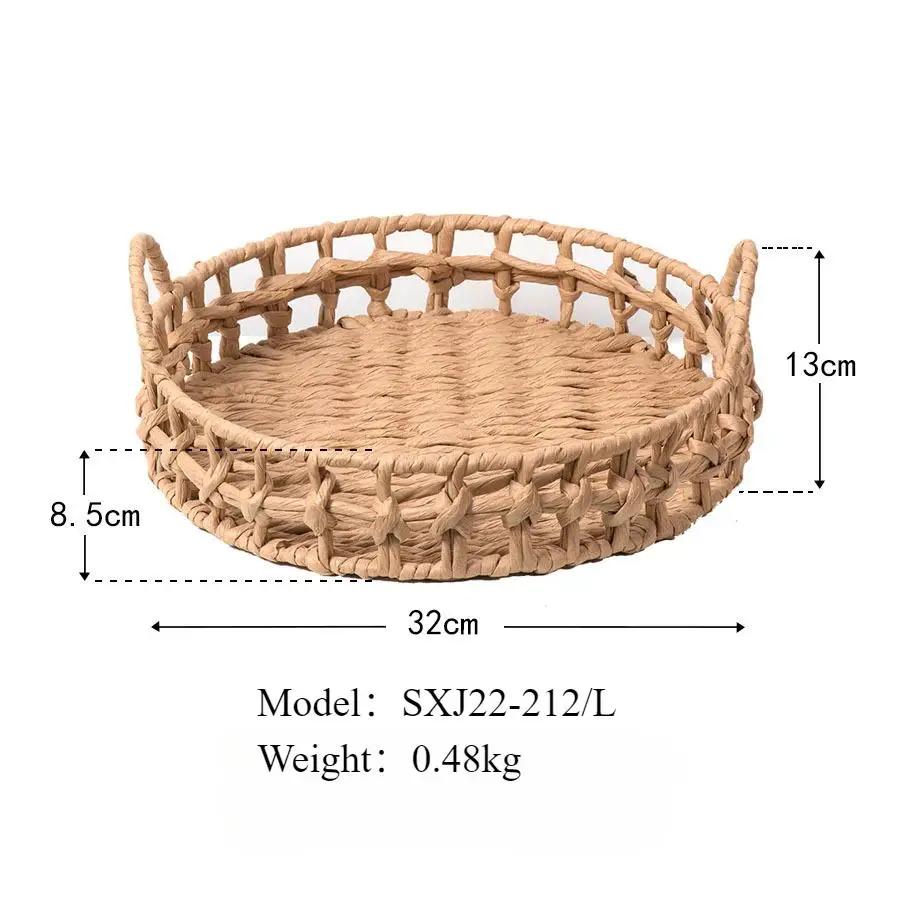 Фруктовая корзина, плетеная вручную, ретро-поднос, плетеный круглый поднос, украшения для ресторана, пекарни, настольный органайзер для хранения вещей