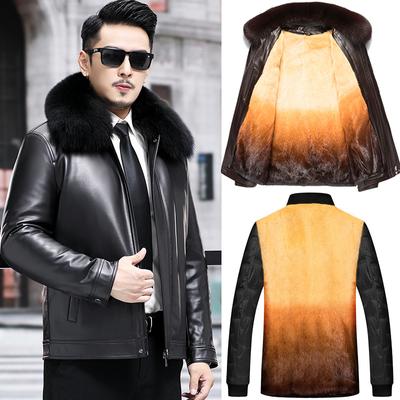 Зимняя утепленная мужская подкладка из золотой норки, чтобы сохранить тепло, папина кожаная куртка из овчины, мужская куртка с воротником из лисьего меха