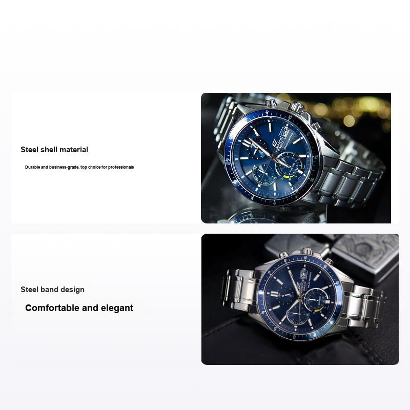 Casio Edifice Ocean Heart Classic Трехстрелочный Трехглазый Часы на Солнечной Батарее Кварцевые Мужские Часы Синие EFS-S510D-2AVUPR
