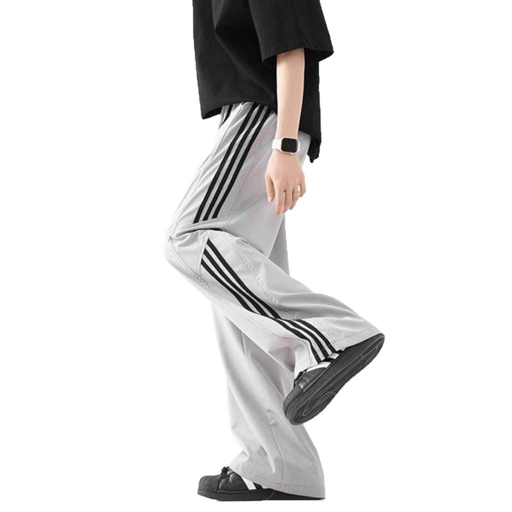 Полосатые повседневные брюки из ледяного шелка для мужчин и женщин, летние тонкие модные брендовые свободные быстросохнущие прямые брюки для зарядки, брюки парашютиста для мужчин