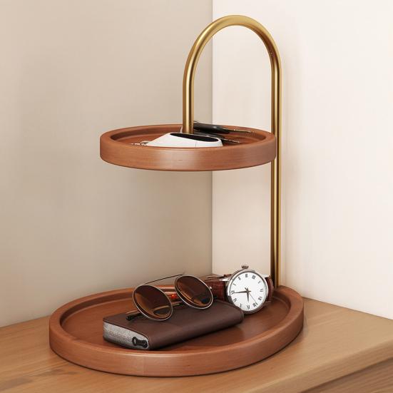 2-Tier Jewelry Stand Wooden Jewelry Organizer with 2 Trays Retro Tiered Tray Jewelry Holder for Necklaces