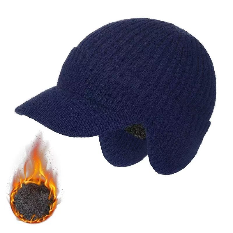 Winter Hat Men's Ear Protection Hat Knitted Hat Cashmere Warm Elderly Hat Thickened Wool Hat Cold-proof Casual Versatile