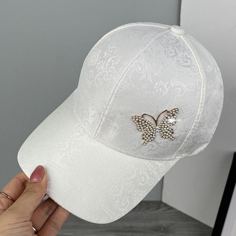 Бейсболка со стразами и бабочкой для детей, весна-лето, иностранный стиль, универсальная солнцезащитная козырек, кружевной узор
