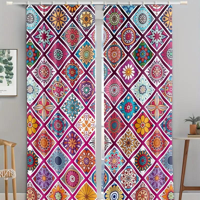 2 шт. полиэстеровых штор с узором в стиле бохо, для оформления окон в спальне, офисе, на кухне, в кабинете, дома, на бассейне, в ц