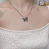 Retro Butterfly Pendant Titanium Steel Necklace for Women - Niche Design Clavicle Chain with Love Charm, Cold Style.