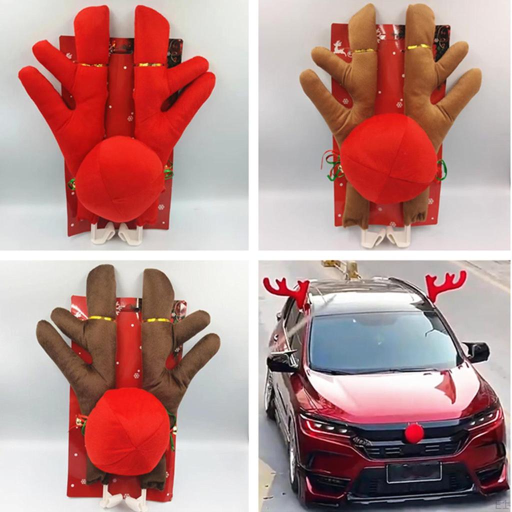 Car Reindeer Antlers and Nose Set Costume Xmas Ornament Universal Premium Holiday Christmas