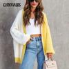 Autumn and Winter Women's Clashing Colours Loose Shawl Mid-Length Sweater Cardigan