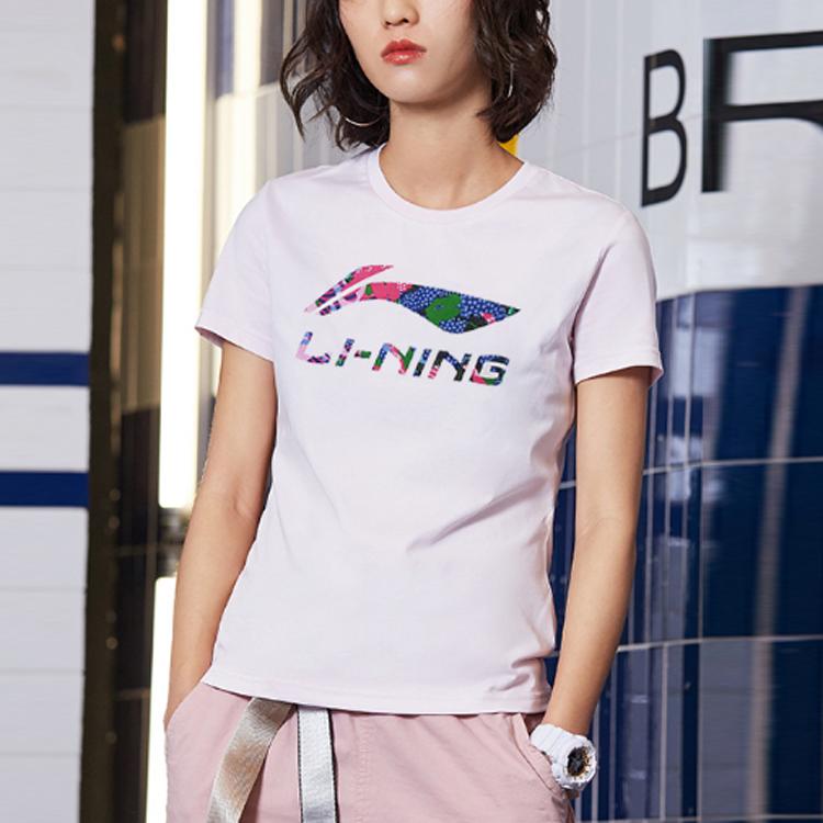 Футболка с коротким рукавом и круглым вырезом с логотипом Li Ning, женские топы, белая AHSR706-1