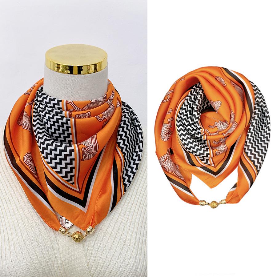 Magnetic Buckle Silk Neck Scarf: Triangle Design for Women, 70x70cm, Lightweight Spring/Summer/Autumn Accessory