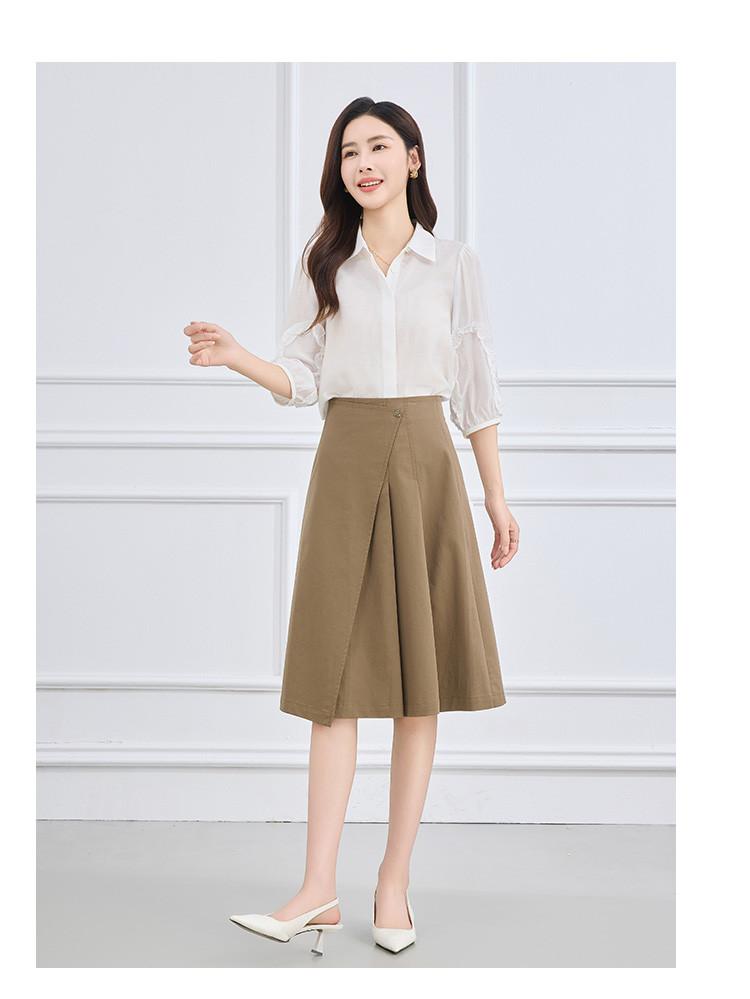 Umbrella Skirt Summer Style Commuting Age Reduction Solid Color Medium to Long Women's Half length Skirt