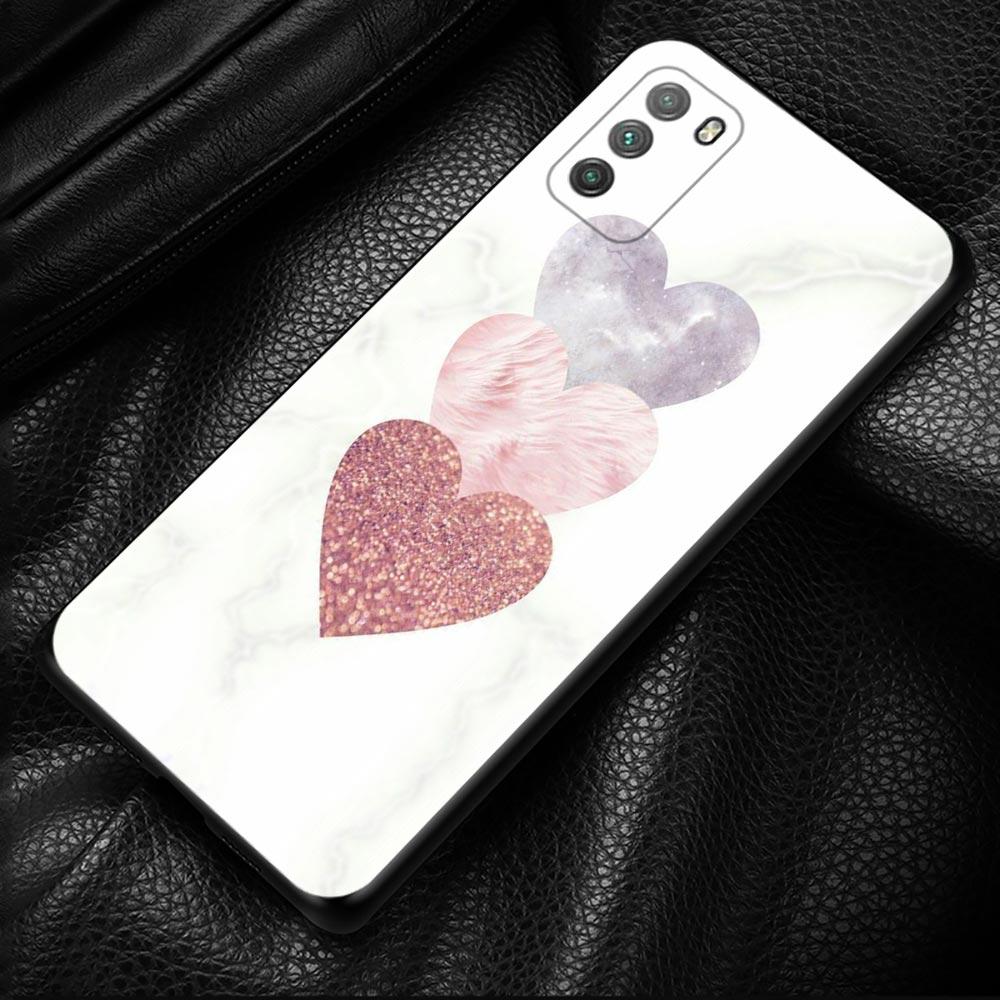 Золотой Розовый Розовый Блестящий Чехол с Сердечками Для Xiaomi Mi Poco X3 Pro F3 X3 GT M3 X3 NFC F1 M3 Pro 5G F3 GT Черный Чехол Coque Shell