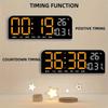Brightness Adjustment LED Digital Wall Clock 12/24H Format Temperature Display Alarm Clock Auto-Dimmer Countdown Function