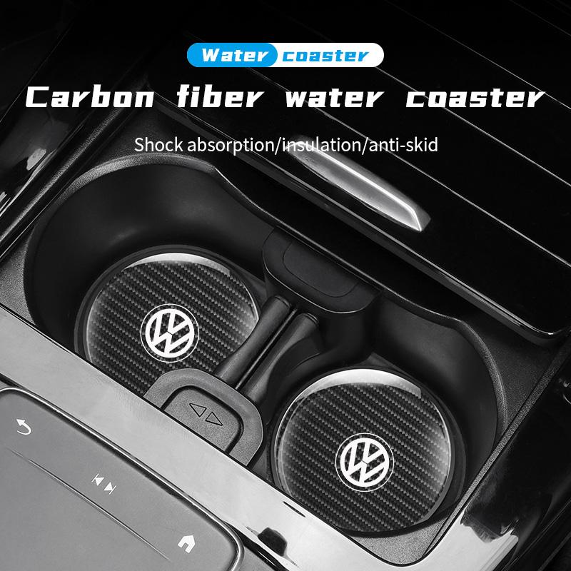 W148Hub Caps 2Pcs Leather Coaster Anti-noise Water Cup Pad Cushion For Volkswagen Scirocco Arteon Beetle GTI Tiguan R-Line Jetta T-R