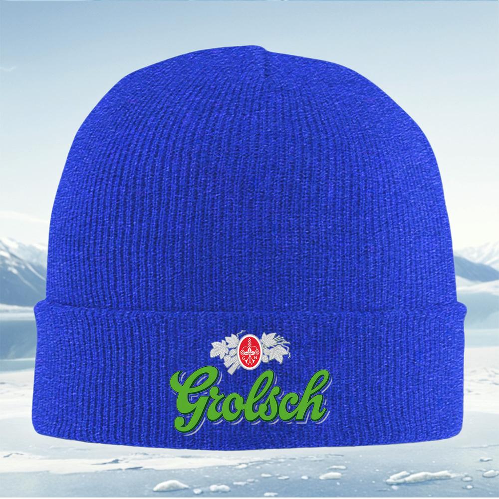 Green Grolsch text logo,oval emblem Men Women Unisex Knitted Hat Beanie Pullover Cap Winter Thermal Warm Christmas Outdoor Cycli