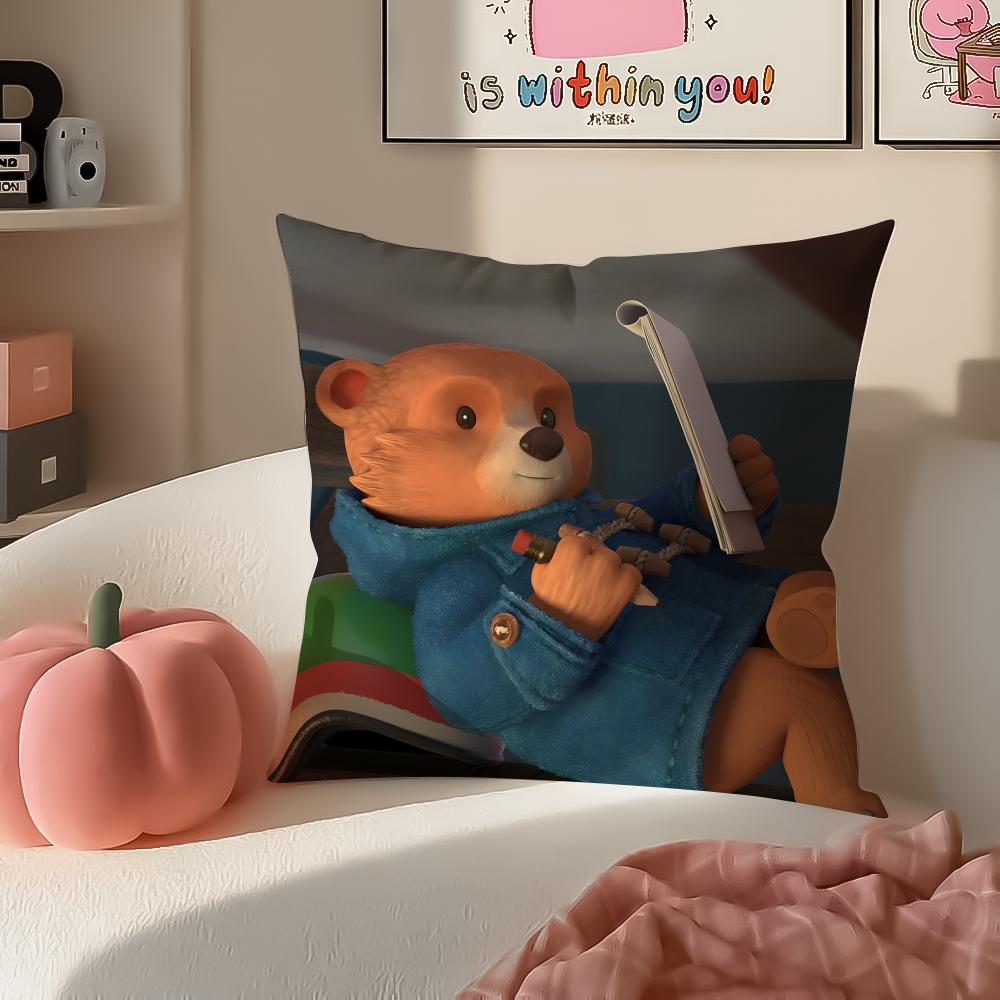 Cute PPaddington Bear Cushion Cover Pillowcase Short Plush Invisible zipper Room Sofa Cushion Cover