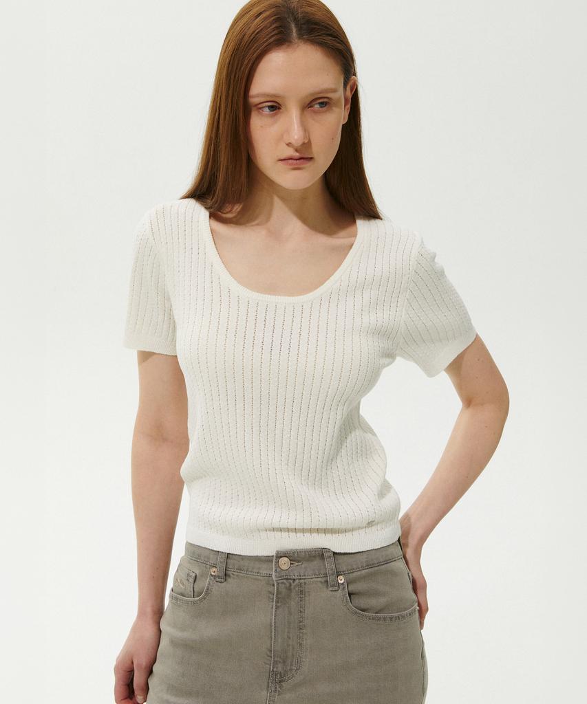 PLAC WOMEN U-Neck Half Sleeve Knit 2 Colors