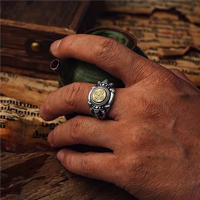 Thai Anemone Capricorn Ring Men's Trendy Personality Domineering Student Punk Retro Rotatable Open Ring