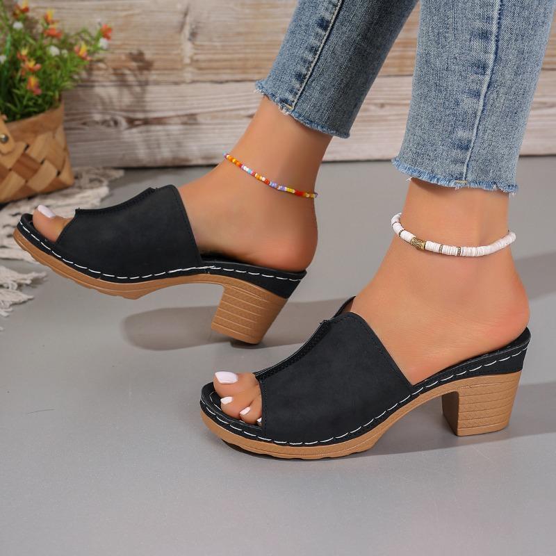 One-line Shoes High-heeled Slippers Thick-heeled Shoes and Flip-flops