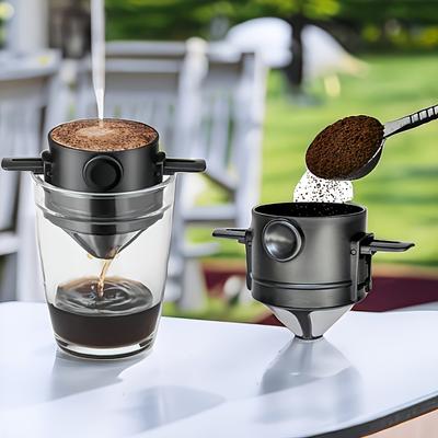 Портативный складной фильтр для кофе, комплект из 1 предмета - сетчатый фильтр из нержавеющей стали с ручкой для крепления на ухе, легко чистить и использовать, отлично подходит для офиса