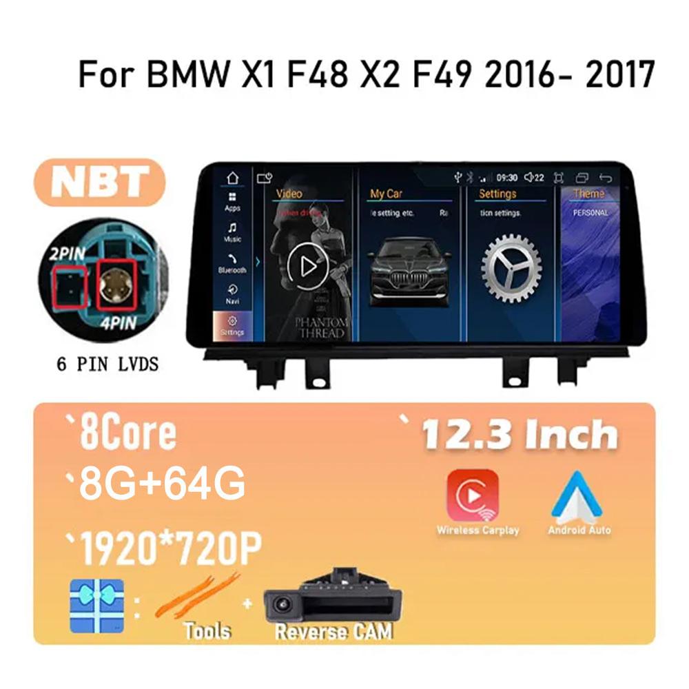 IPS Новый Android 14 Для BMW X1 F48 X2 F49 (2016- 2017)  Автомагнитола GPS Навигация Мультимедиа Видео NBT и Система EVO 2018-2020