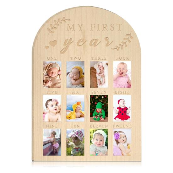 Milestone Photo Frame Rustic Wood Newborn Boys Girls Infant Monthly Picture Display Board Nursery