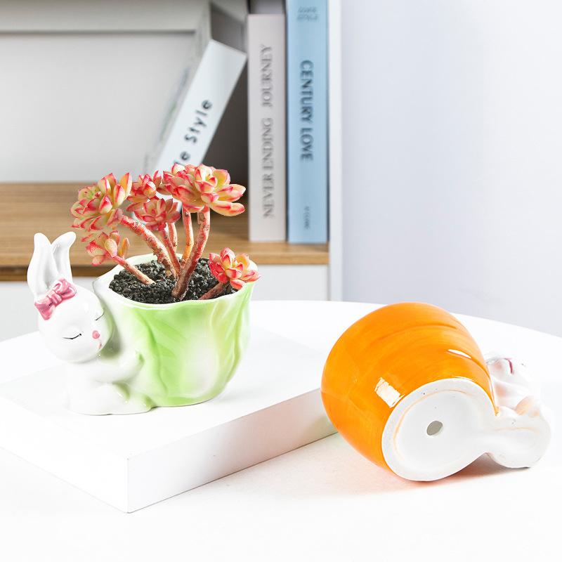 Cute Rabbit Flower Pot Ceramic Succulent Pot Planter Home Decor Indoor Decoration Desktop Ornaments Bonsai Plant Pot