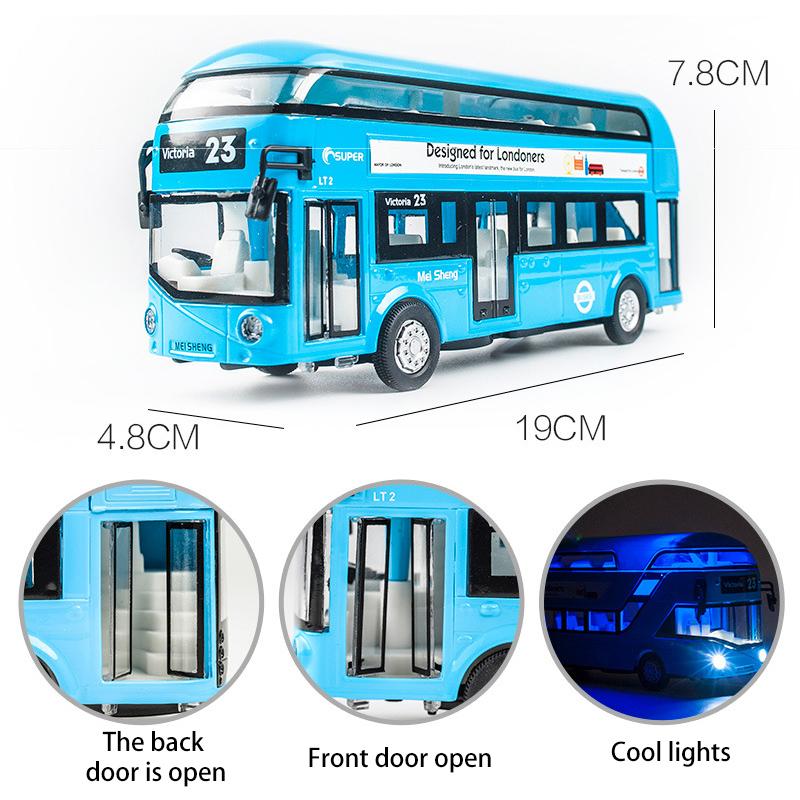 Двухэтажный автобус, литая под давлением модель игрушки, игрушечный автомобиль с откатным механизмом со звуком и светом для детей, коллекция подарков для мальчиков и девочек