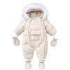 0-24M Newborn Baby Girl Clothes Winter Cotton Baby Romper With Gloves Children's Jumpsuit Hooded Plus Velvet Infant Clothing Set
