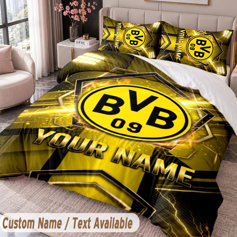 Borussia Dortmund Printed Bedding Set Custom Name Text 1 Duvet Cover 2 Pillowcases For Bedroom