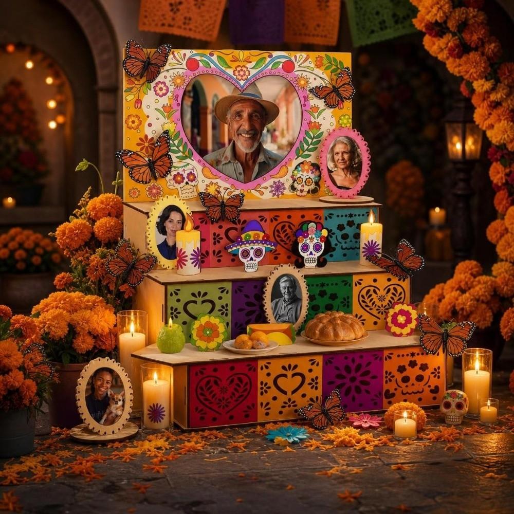 Wooden Day of Dead Ofrenda Box DIY Memorial Display Box Festive Mexican Dead Shadow Box Home Decor