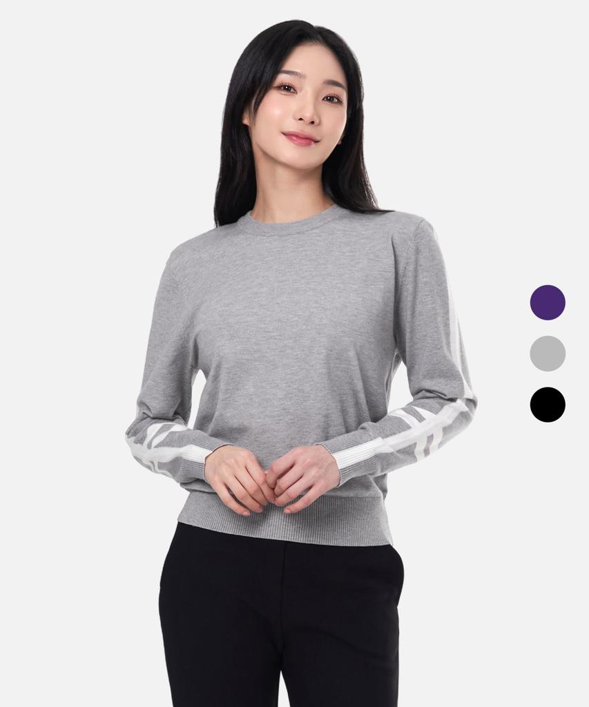 2ELA Women'S Grace Knit Round Long Sleeve T-Shirt 3 Colors