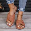 Summer New Round Head Cross Flat Bottom Slippers Women's Foreign Trade Large Size Simple Weaving Beach Cool Slippers Wholesale