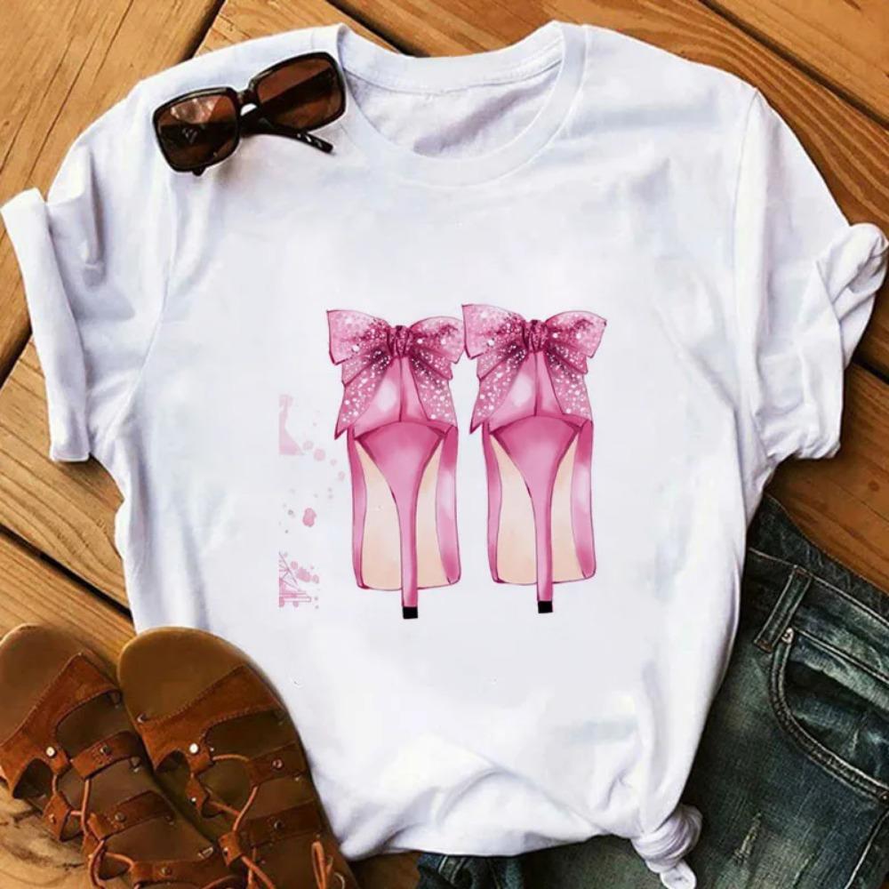 New Fashion High Heels Personalized Printed Women's Summer Short Sleeve T-shirt Casual Tops Oversized T Shirt Harajuku Tee