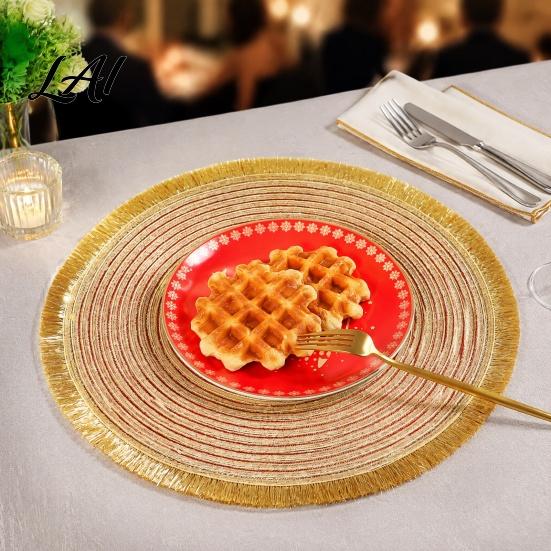 Modern Matte Texture Table Cover Christmas Round Mat with Tassel Heat Resistant PP Placemat Decorative Vase Waterproof for Holiday And New