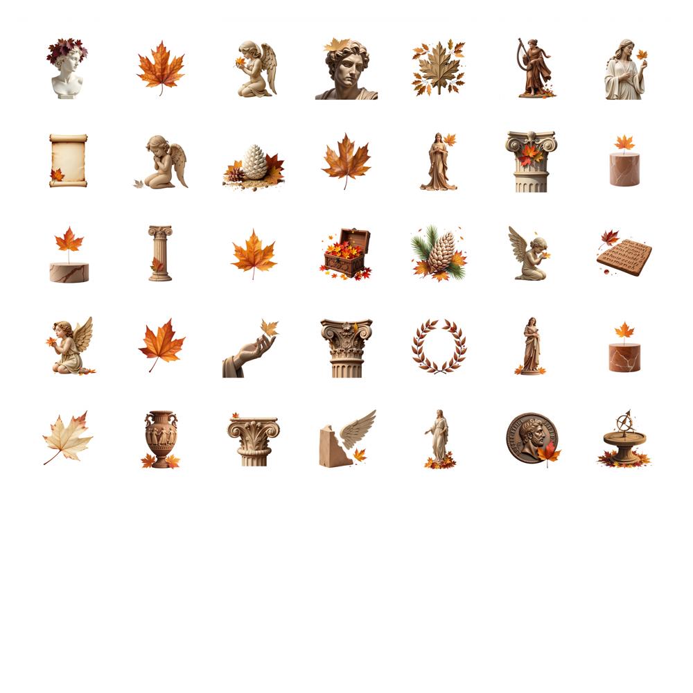 35pcs Vintage Ancient Statues Stickers Elegant Autumn Leaves Teacher Reward Stickers Stationery Stickers For Guitar Laptop