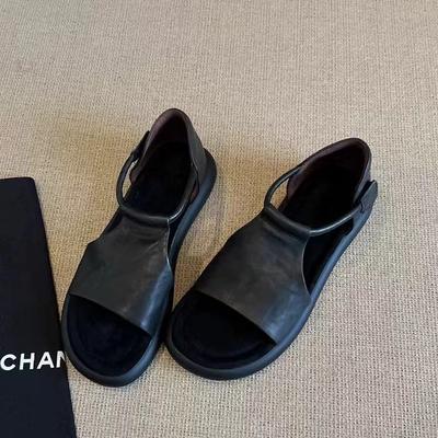 Женские новые универсальные сандалии из овчины в стиле ретро кэжуал на платформе с открытым носком, на мягкой подошве, увеличивающие рост, пляжная обувь