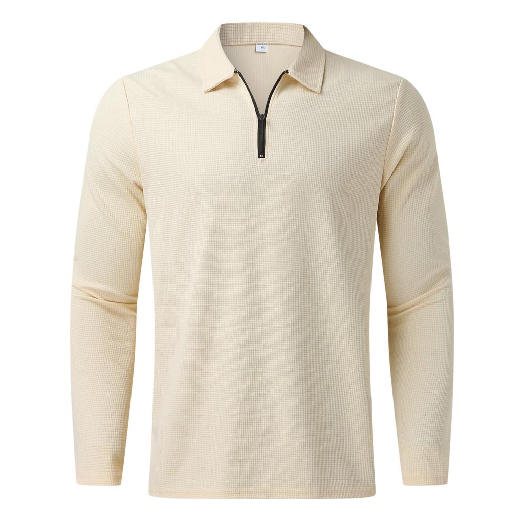 New Waffle Zip Long Sleeve Polo Shirt Men's T-shirt Top 8 Colours