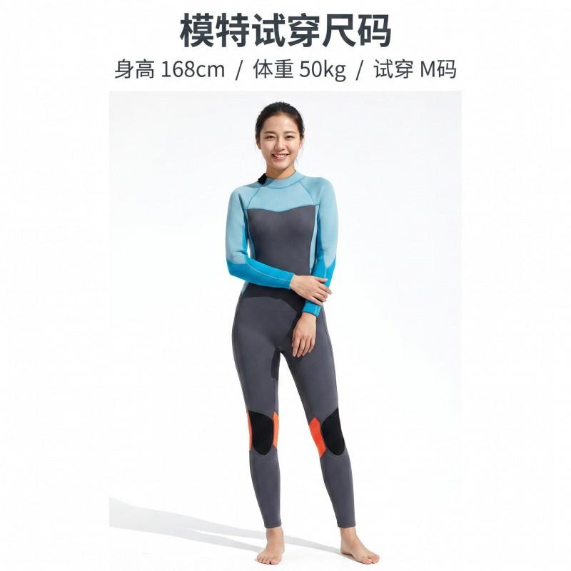 Womens Color-Block Full Wetsuit Scuba Diving Surfing Breathable Dive Suit