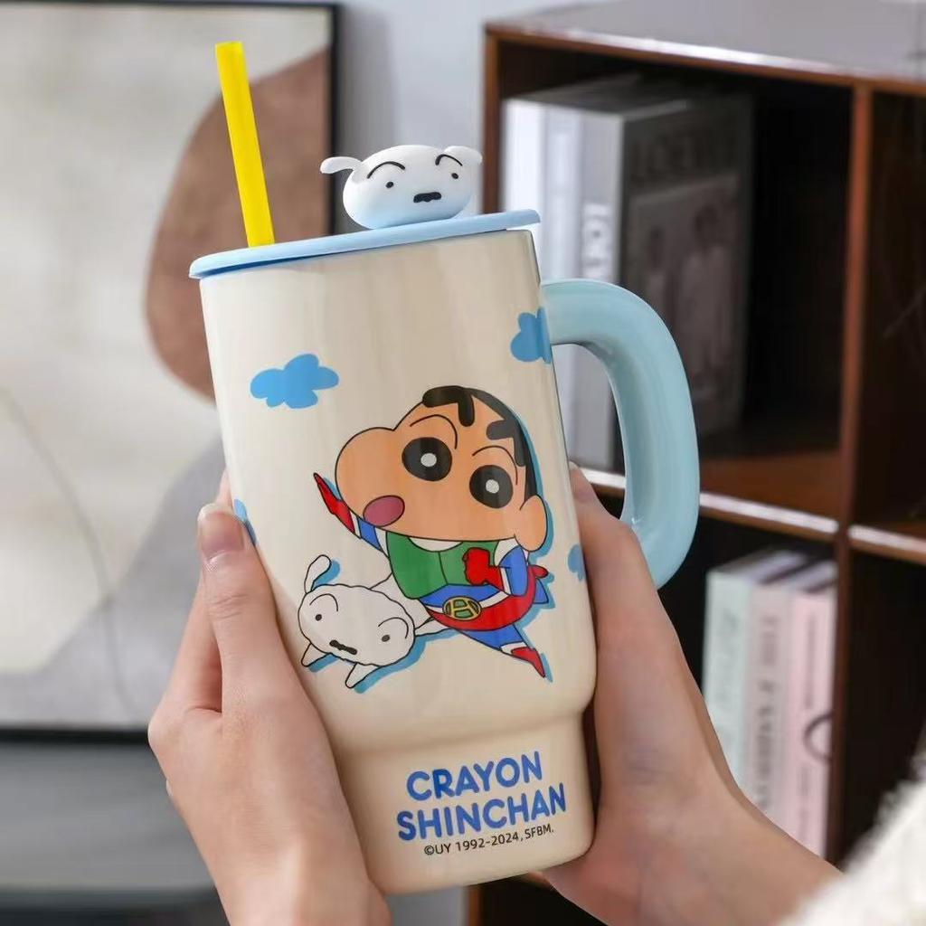 Кружка Crayon Shin с крышкой и соломинкой, офисная повседневная кружка, летняя керамическая кружка для воды, большой объем