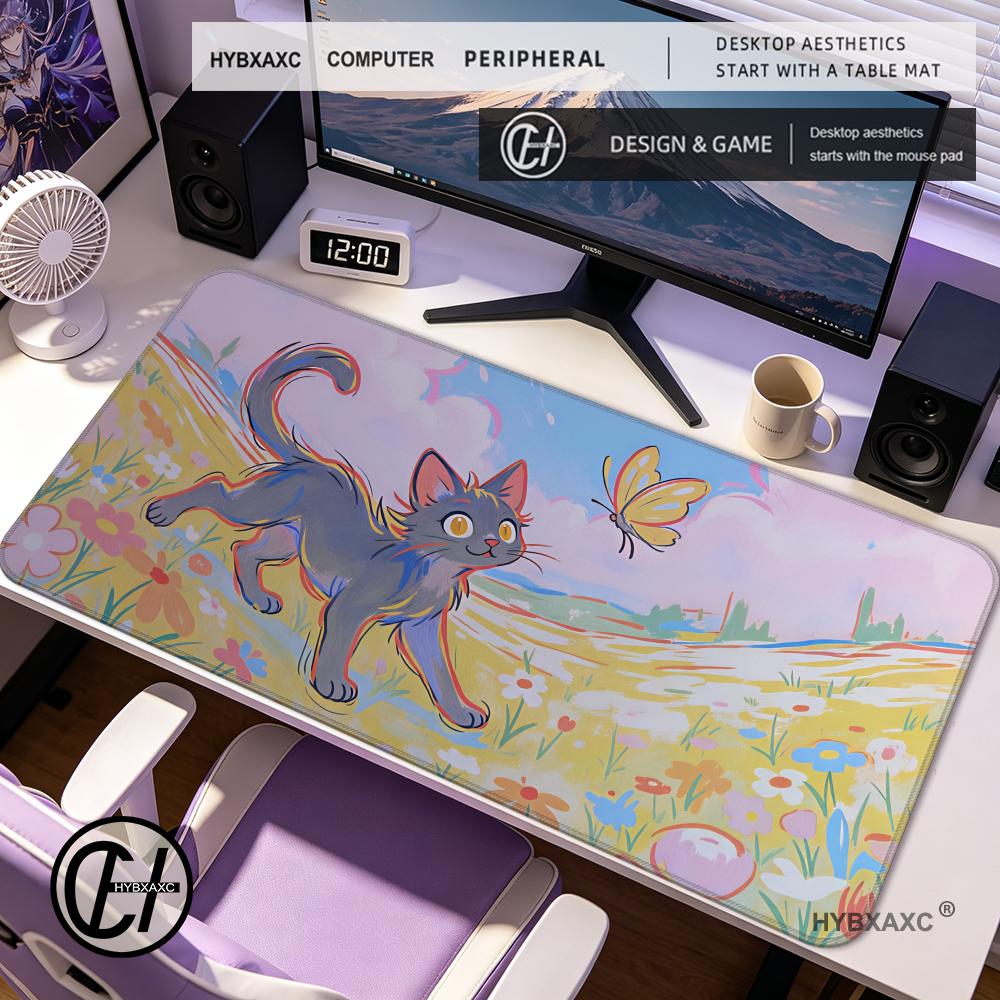 HYBXAXC Black Cat Desk Mat Kawaii Large Mouse Pad Gaming Deskmat Keyboard Mousepad Desk Accessories