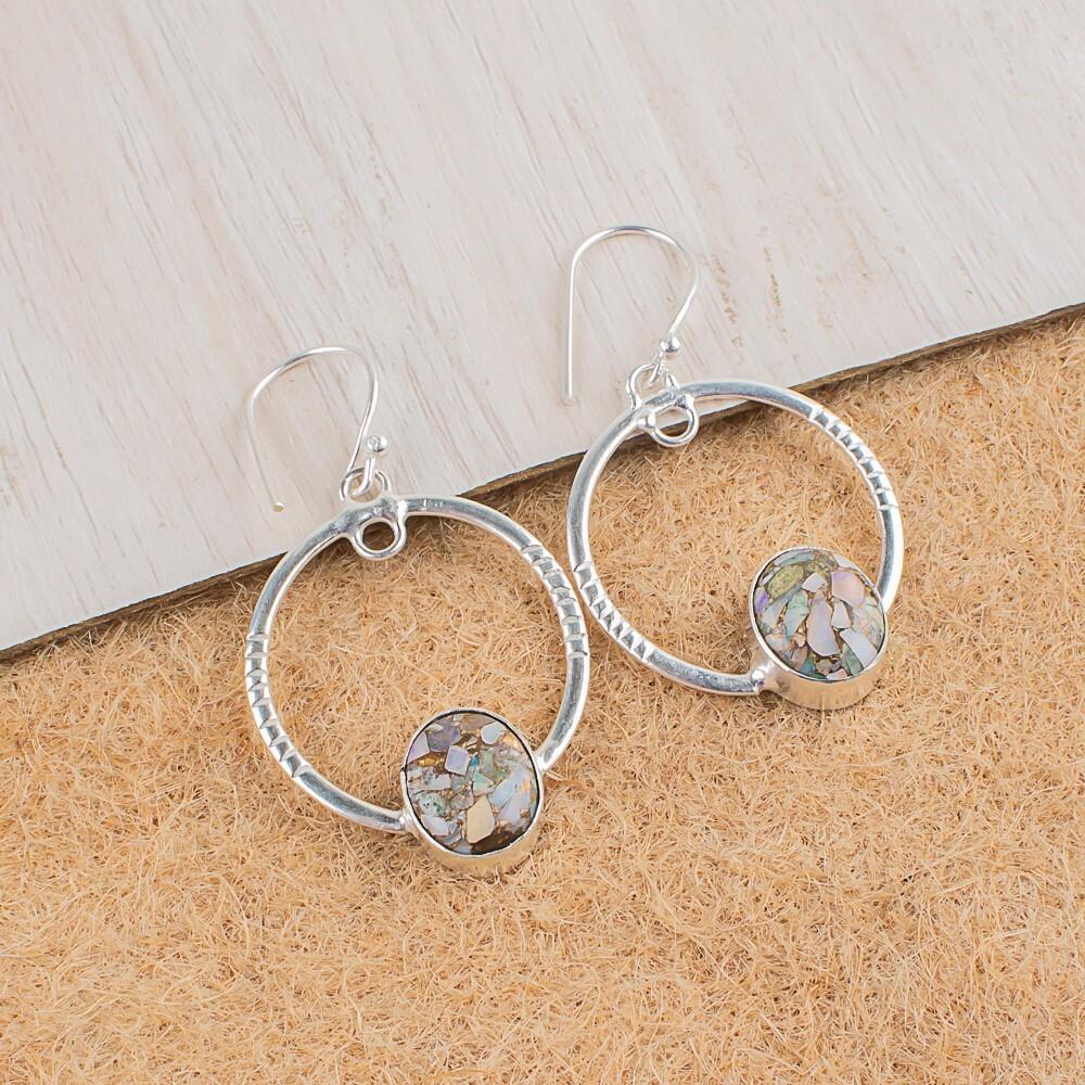 Ethiopian Opal Copper Turquoise Gemstone 925 Sterling Silver Jewelry Earrings EE-67-22