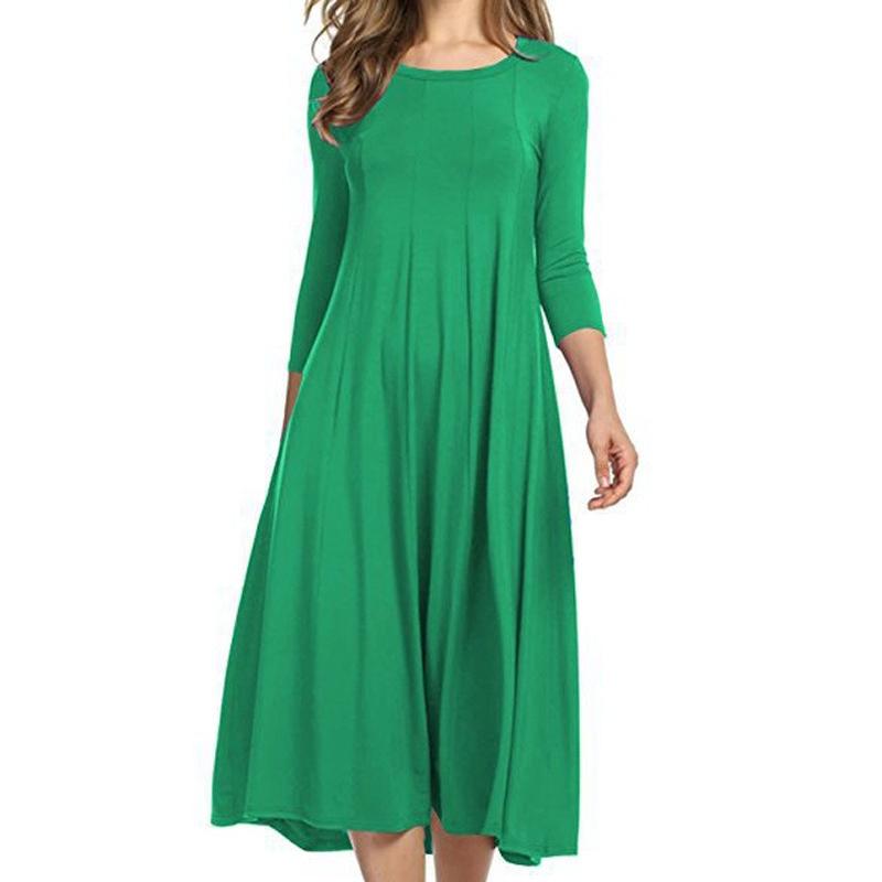 Fashion Casual Pleated Short Sleeve Dress Women Vintage Solid Office Lady Dress Elegant Loose Round Neck High Waist Simple Dresses 24223