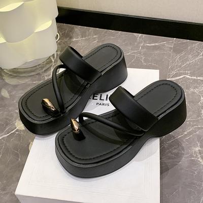 Set Toe Модные женские тапочки Летние новые большие носки с блестками Простая текстура Толстая подошва Женские сандалии Тапочки Sandalias De Mujer